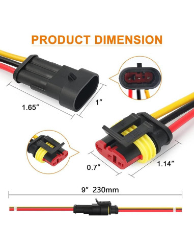 Conector Impermeable 3 Pines NAOEVO 16 AWG para Coche Barco