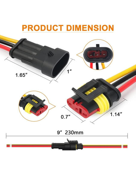 Conector Impermeable 3 Pines NAOEVO 16 AWG para Coche Barco