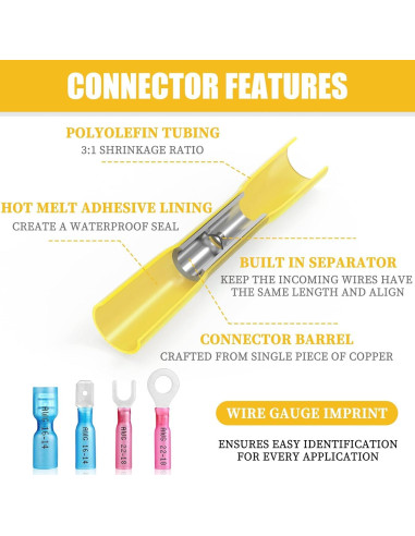 Kit 300 Conectores Termocontraíbles Camtek AWG 22-10 Impermeables