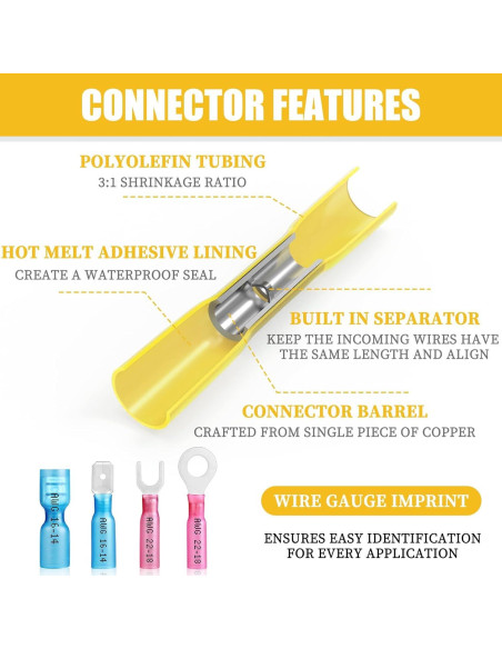 Kit 300 Conectores Termocontraíbles Camtek AWG 22-10 Impermeables