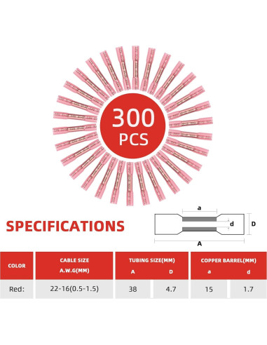 Kit de 300 Conectores Termoretráctiles Onsski Rojo A.W.G 22-16