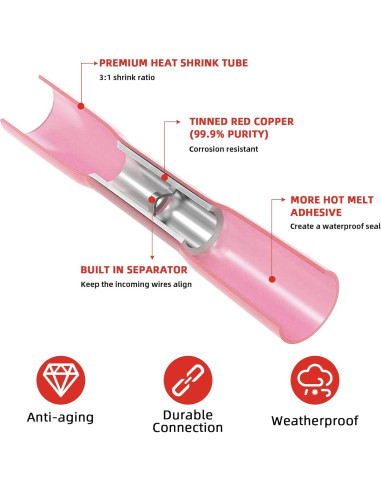 Kit de 300 Conectores Termoretráctiles Onsski Rojo A.W.G 22-16