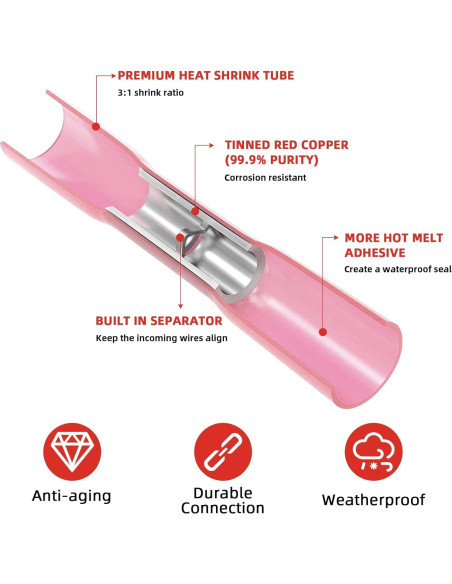 Kit de 300 Conectores Termoretráctiles Onsski Rojo A.W.G 22-16