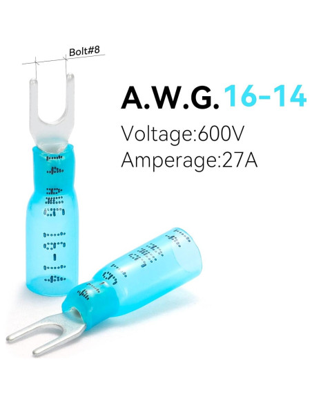 Conectores de Horquilla HKS 100PCS Azul 16-14 Gauge Termorretráctil