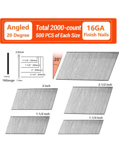 Clavos de Acabado Angulados 16 Gauge Galvanizados SITLDY 2000 Pcs 2