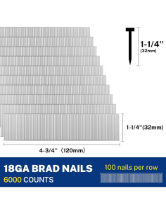 Clavos Brad Universales WORKPRO 18 Gauge 6000 Piezas 3.18 cm 2