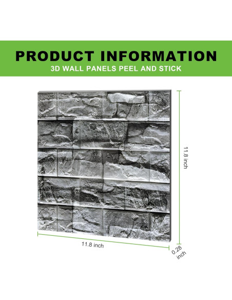 30 Paneles de Pared 3D Autoadhesivos MGY Ladrillo Negro 30x30cm