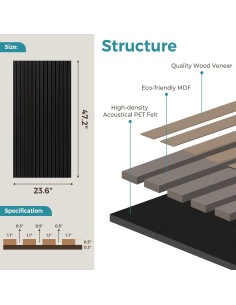 Paneles Acústicos de Madera FORTUNO 4 Pcs 120x60 cm Negro 2