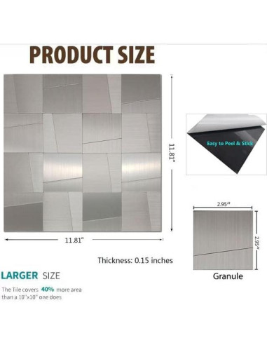 Azulejos Autoadhesivos YMMXGE 10 Piezas 30x30cm Acero Inoxidable