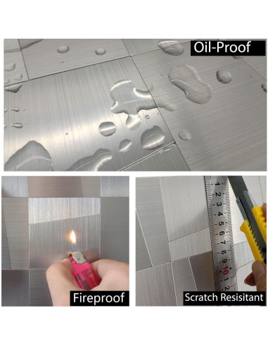 Azulejos Autoadhesivos YMMXGE 10 Piezas 30x30cm Acero Inoxidable