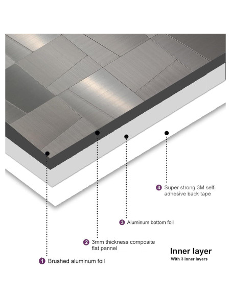 Azulejos Autoadhesivos YMMXGE 10 Piezas 30x30cm Acero Inoxidable
