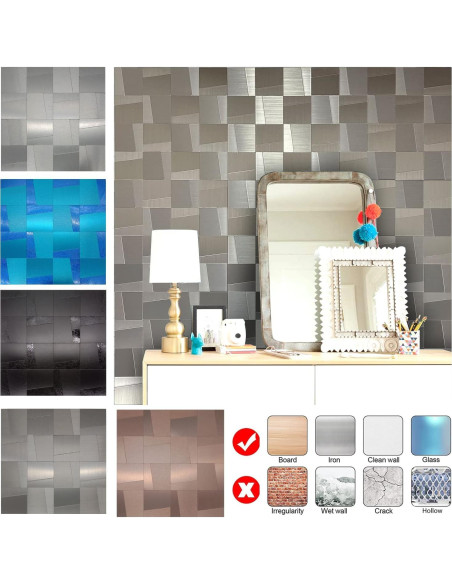 Azulejos Autoadhesivos YMMXGE 10 Piezas 30x30cm Acero Inoxidable