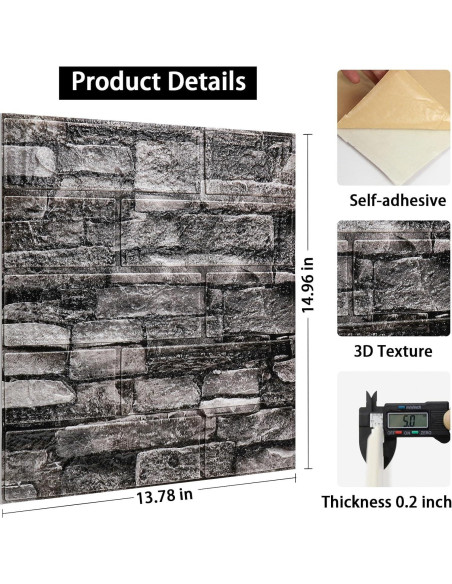 Paneles de Pared 3D Autoadhesivos Orgthin 20 PCS Espuma PE Negro