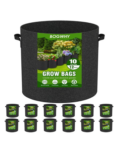 Paquete de 12 bolsas de cultivo BOGWHY 10 Galones negras