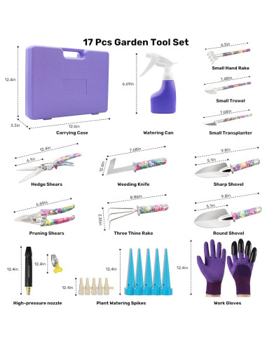Juego de Herramientas de Jardín NTOEJA 17 Piezas Acero Inoxidable