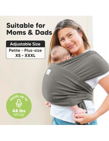 Fular Portabebés D-Lite KeaBabies Grafito - Ajustable 3.18 a 19.96 kg