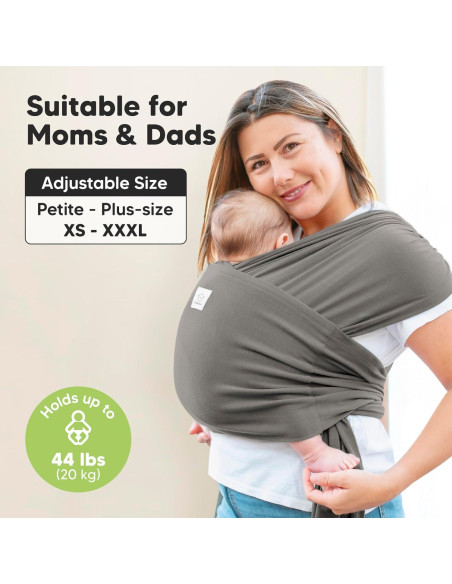 Fular Portabebés D-Lite KeaBabies Grafito - Ajustable 3.18 a 19.96 kg