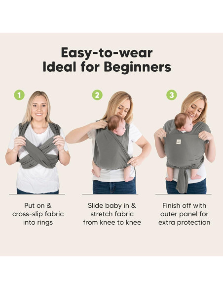 Fular Portabebés D-Lite KeaBabies Grafito - Ajustable 3.18 a 19.96 kg