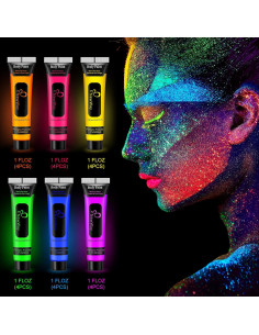 Pintura Corporal Luminosa NewWay UV 1 FL.Oz 24 Piezas 6 Colores 2