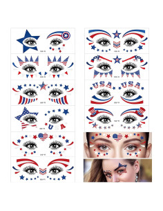 10 Hojas Tatuajes Temporales Patrióticos HIFANMM 4 de Julio