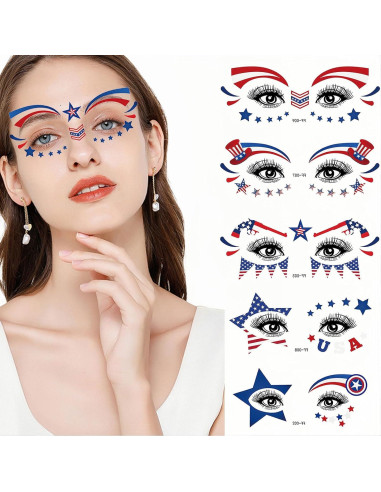 10 Hojas Tatuajes Temporales Patrióticos HIFANMM 4 de Julio