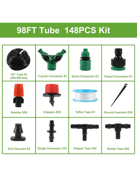 Kit de Riego por Goteo 30M MELIFE con Boquillas Ajustables