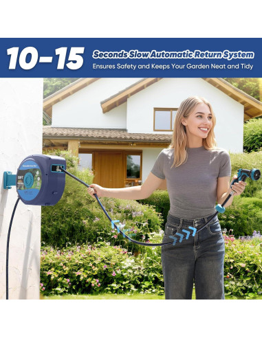 Manguera de Jardín Retráctil Tuzoc 15.24m con Carrete Pared