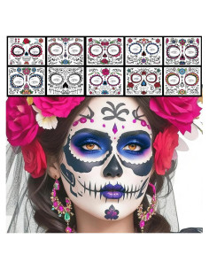 Tatuajes Faciales Temporales ChurlChurl Día de los Muertos - 10 Piezas