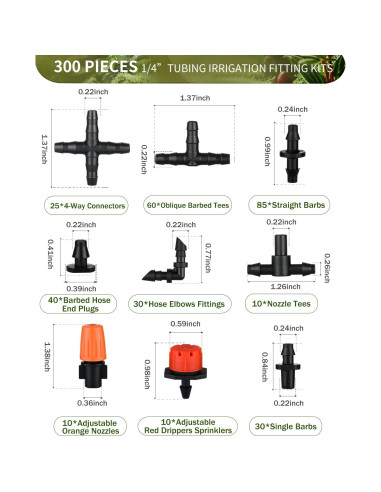 Kit de Conectores de Riego por Goteo 300 Piezas CESTAME 1/4"