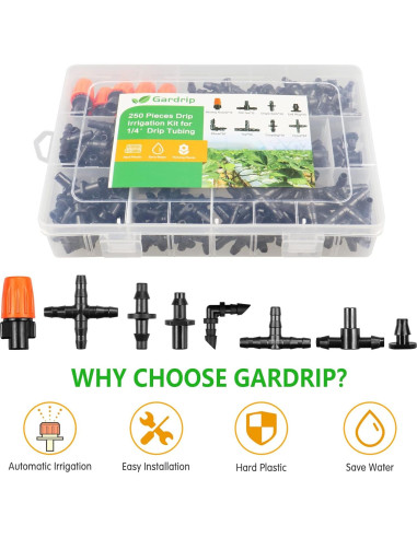 Kit de Conectores de Riego por Goteo Gardrip 250 Piezas 1/4"