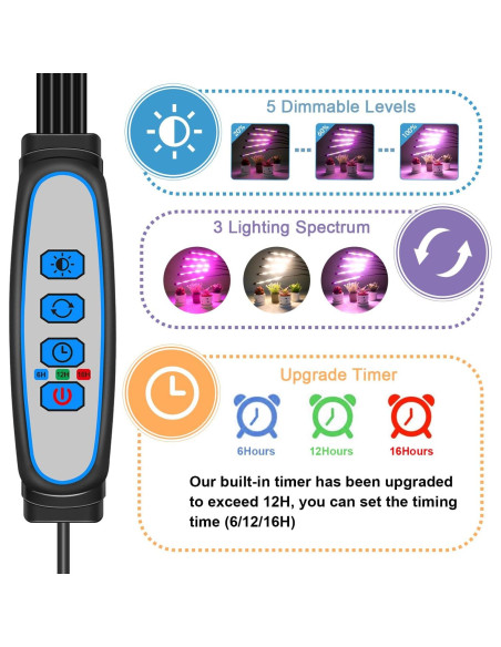 Luz de Crecimiento LED Garpsen 5 Cabezas con Soporte Ajustable