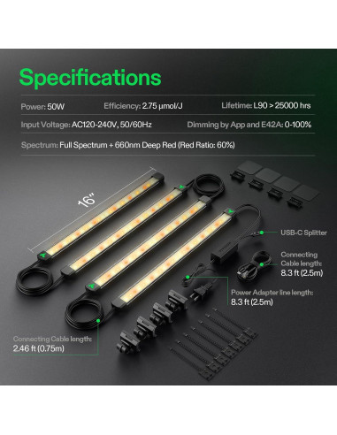 VIVOSUN Luz LED de Cultivo 50W 4 Barras Espectro Completo