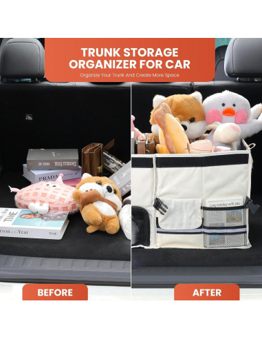 Organizador de Maletero ZMCN Plegable 60L Beige con Tapa