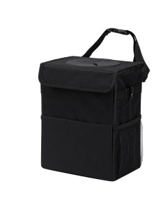 Basurero de coche AOKJOY negro con tapa y 3 bolsillos