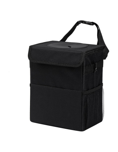 Basurero de coche AOKJOY negro con tapa y 3 bolsillos