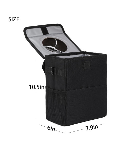 Basurero de coche AOKJOY negro con tapa y 3 bolsillos
