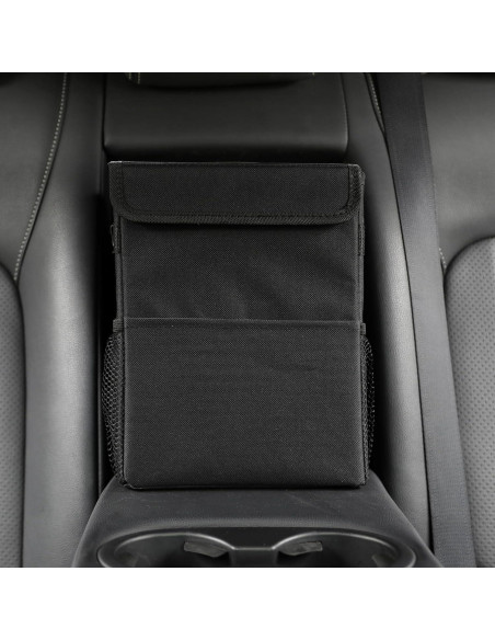 Basurero de coche AOKJOY negro con tapa y 3 bolsillos