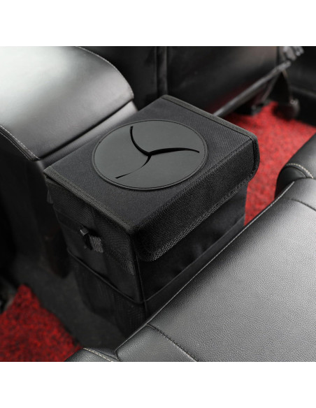 Basurero de coche AOKJOY negro con tapa y 3 bolsillos