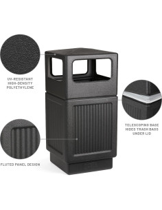 Basurero Safco Canmeleon 38 Galones Cuadrado Negro 2