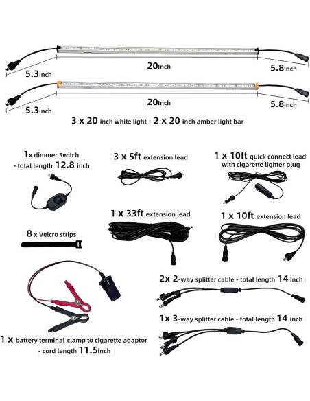 Kit de Barra de Luz LED 12V TopAutoGear 5 Pcs Dimmable IP67