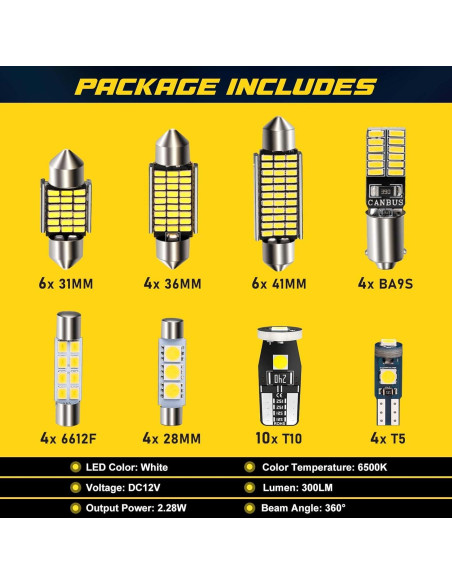 Kit 42 Bombillas LED Interiores Spurtar - T5 T10 28mm 31mm 36mm 41mm