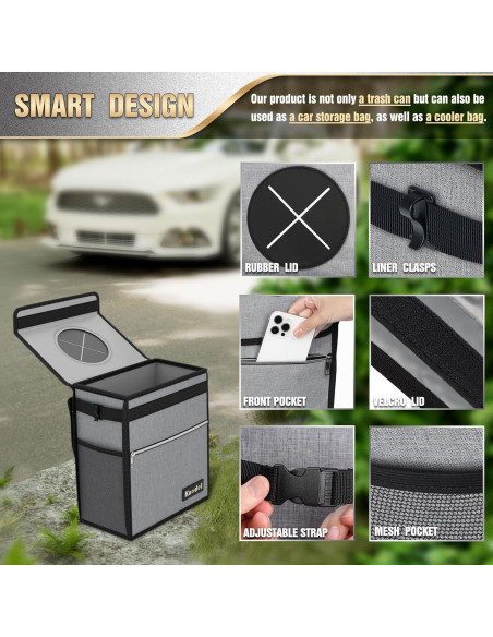 Basurero de Auto K KNODEL Impermeable 7.57L Gris