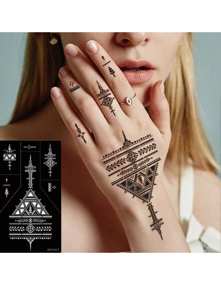 Kit de 16 Hojas de Tatuajes Temporales XMASIR - Plantillas Reutilizables de Henna