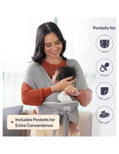 Fular Portabebés BabbleRoo Gris Ajustable XS a XL Transpirable