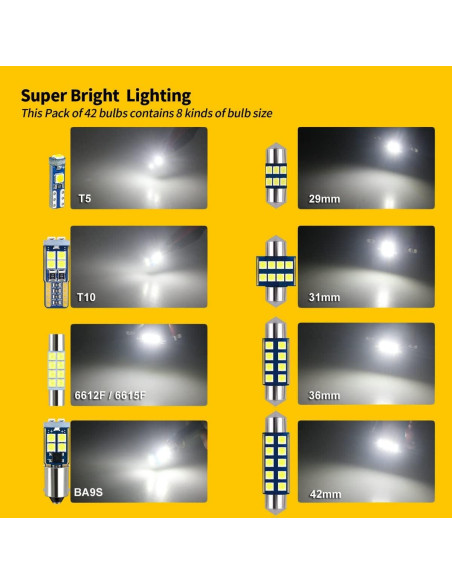 Kit de 42 Bombillas LED EBAIFUN 12V Blancas para Coche