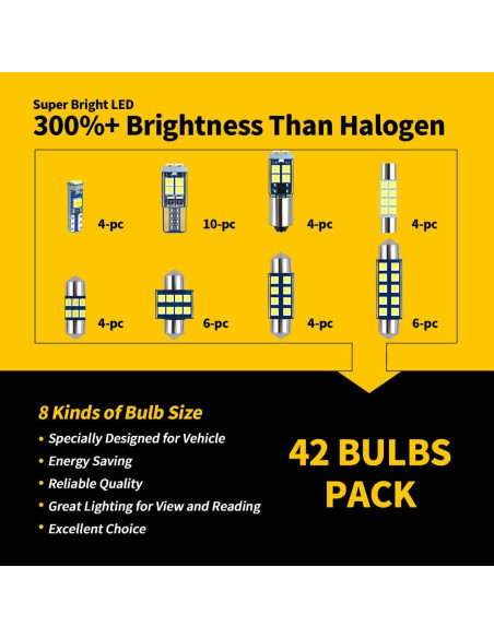 Kit de 42 Bombillas LED EBAIFUN 12V Blancas para Coche