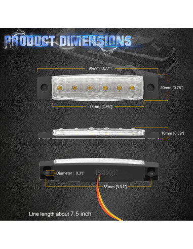 Luces LED de Marcador Estroboscópico PSEQT 3.8'' Blancas - 10 Pcs