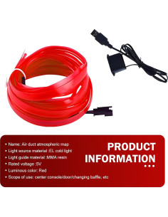 Luces de tira LED Arwrilt 5m USB Rojo para interiores de auto 2