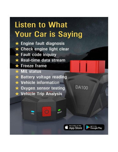 Escáner OBD2 Bluetooth FlyroadUp DA100 para iOS y Android