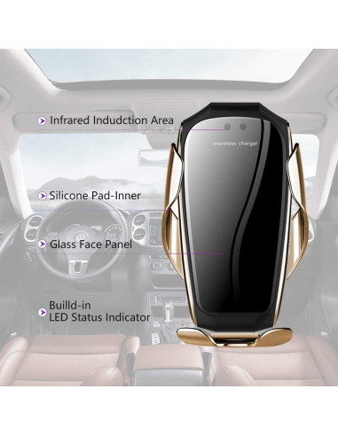 Soporte Cargador Inalámbrico Auto Erke 10W Qi Oro Champán